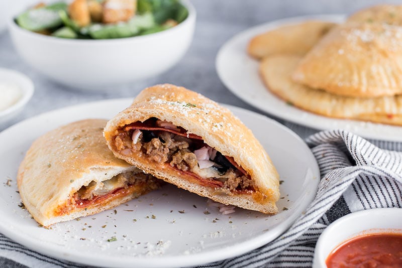 Cross section of a meat filled calzone