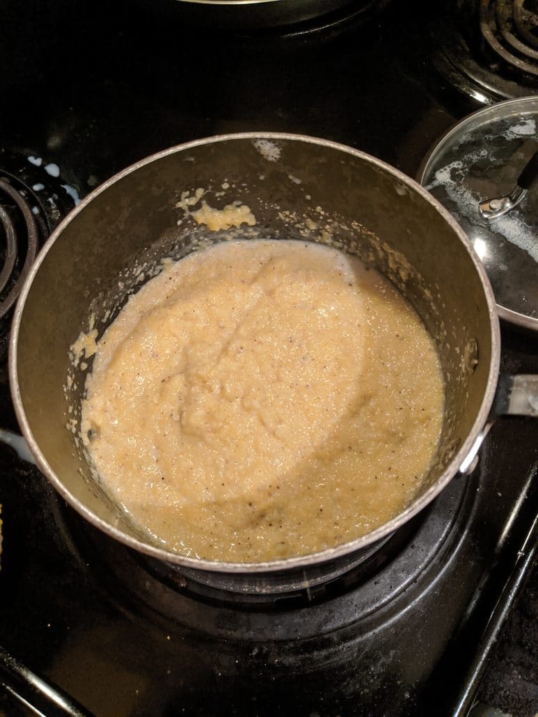 Grits absorbing milk and butter