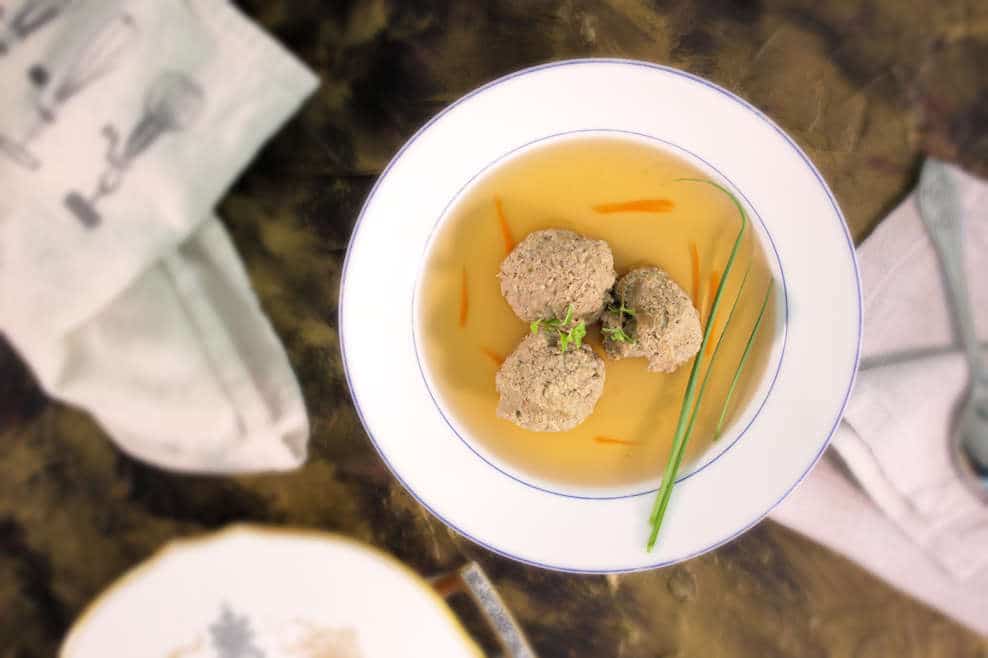 German liver dumplings in a soup broth