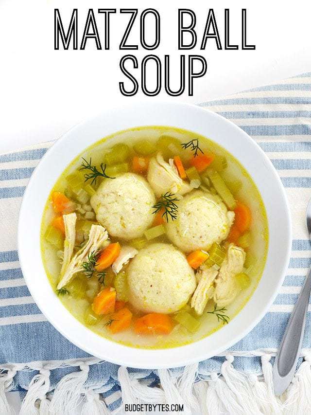 Matzo balls, a Jewish dumpling, in a chicken soup