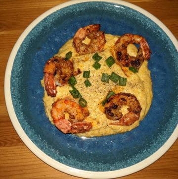 Finished shrimp and grits