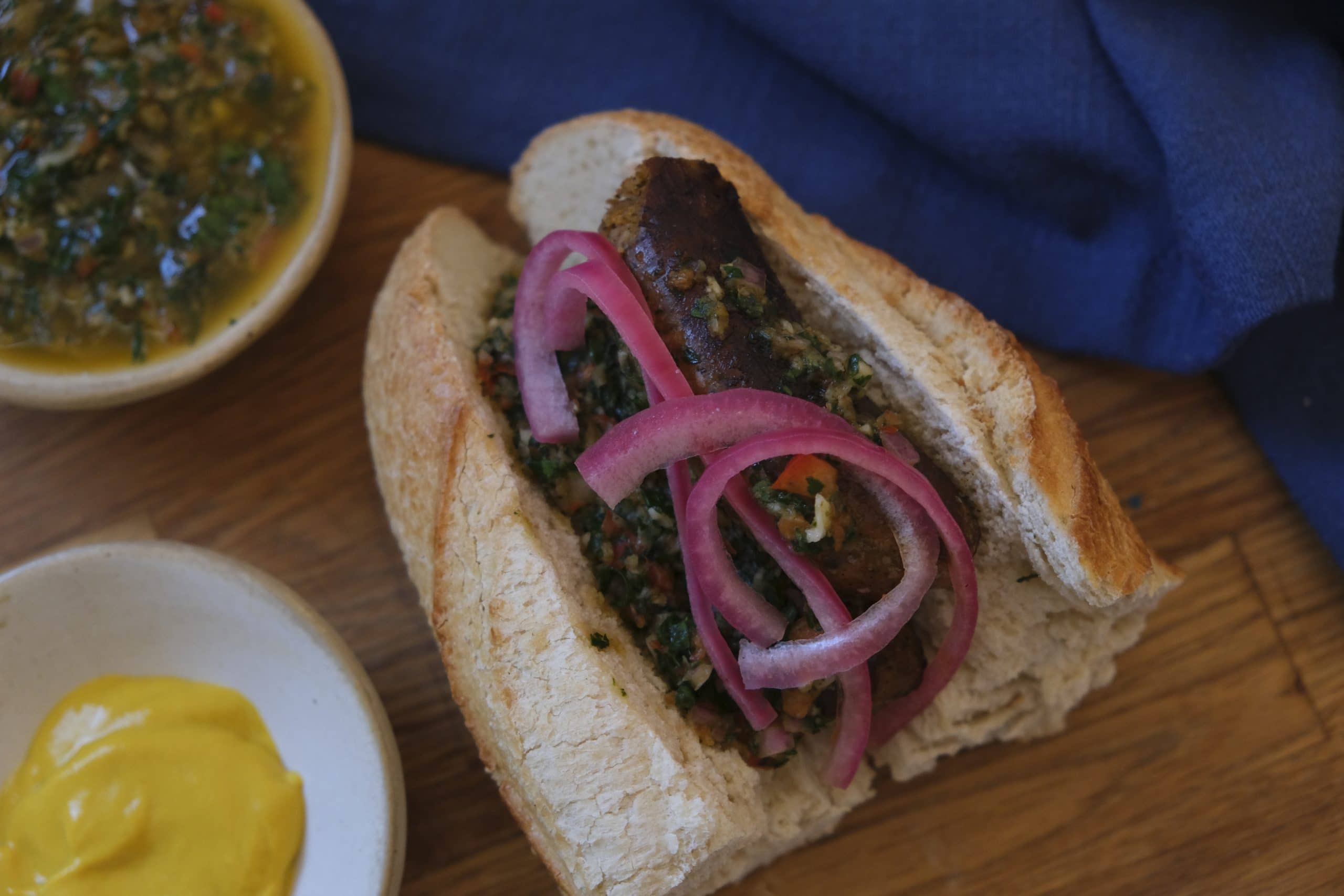 close up of choripan