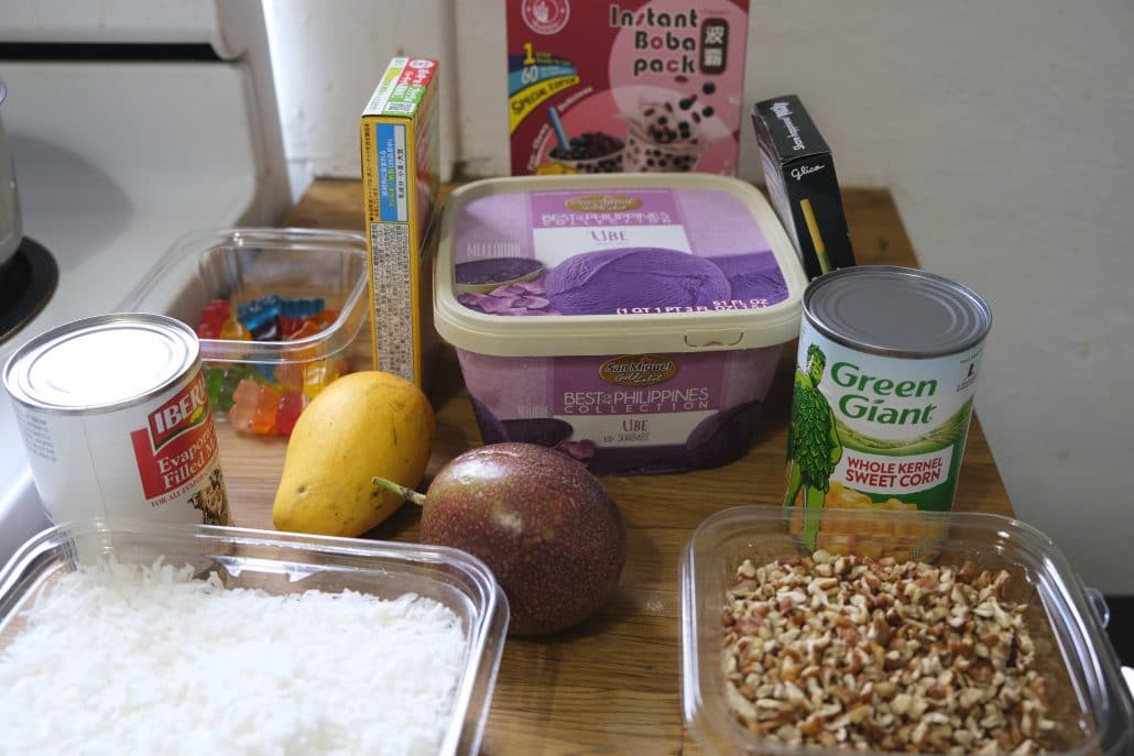 Possible ingredients laid out before making the dessert
